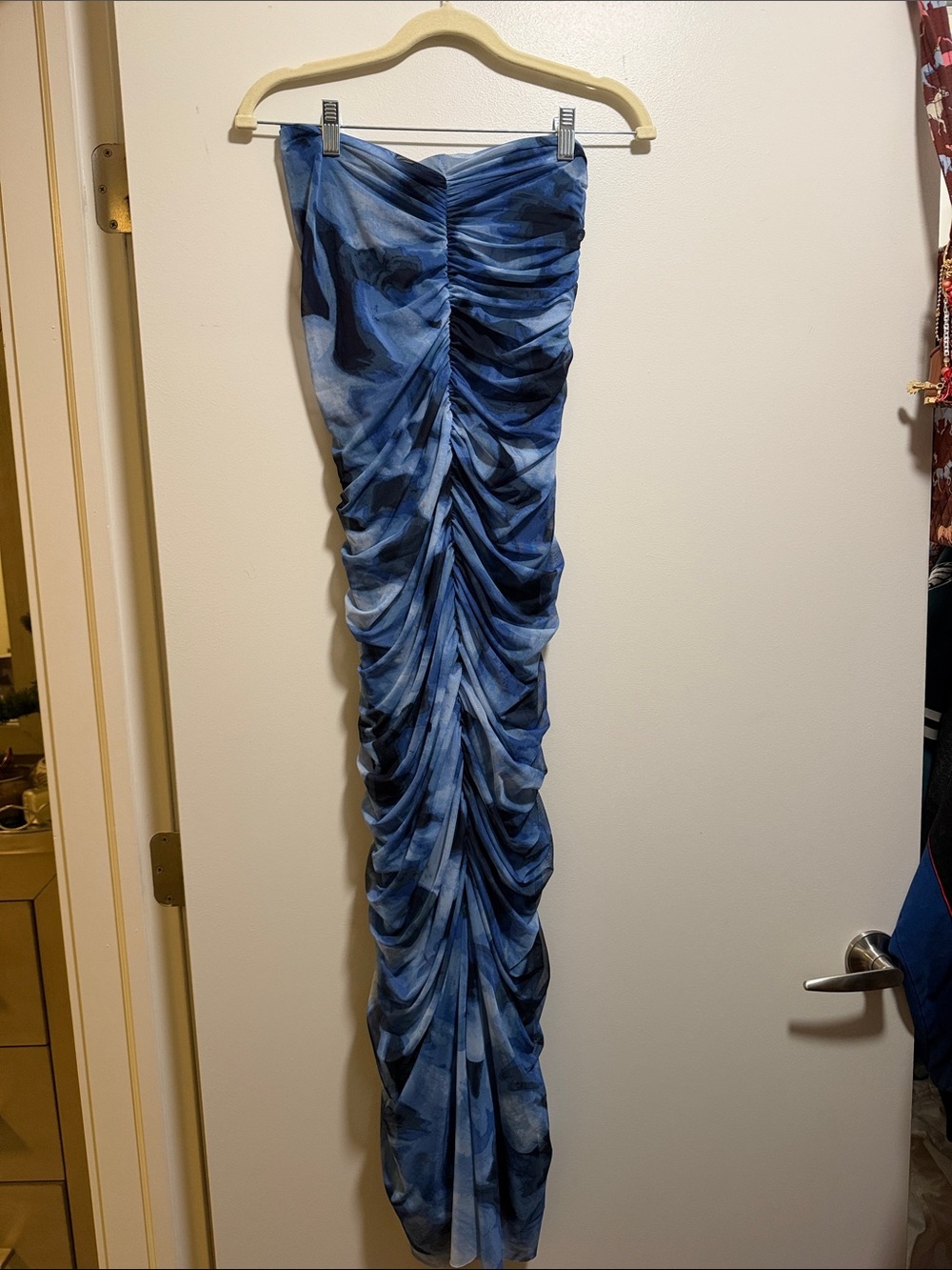 Blue Ruched Maxi Dress